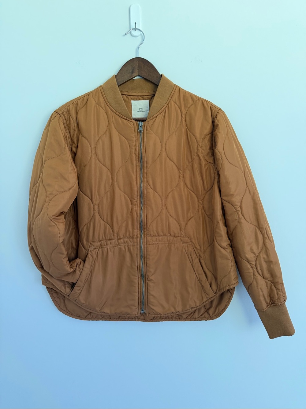 Thread & Supply Quilted Bomber Jacket in Caramel Brown
